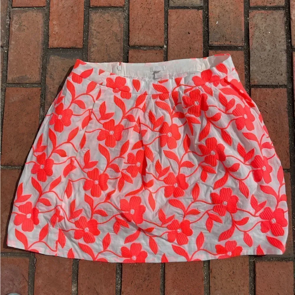 J Crew Collection Neon Embroidered Floral Skirt NWT